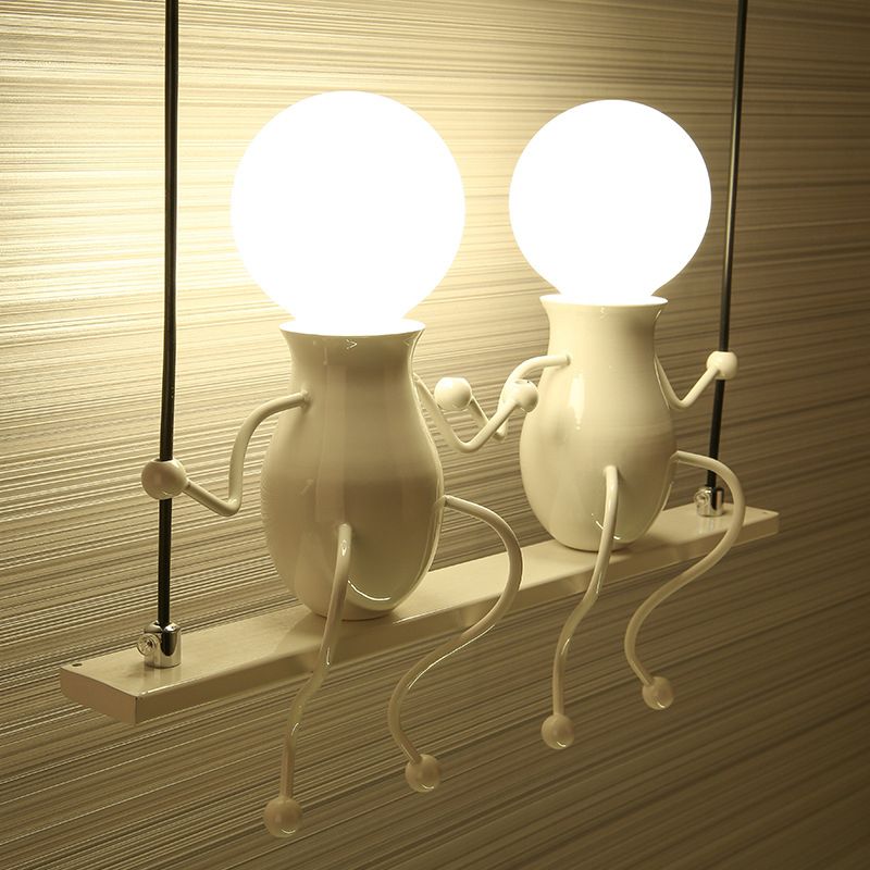 Zwart/wit/rode kleine mensen SCONCE LICHT METAL Kids 2 Lichten Wandverlichtingsarmatuur voor woonkamer