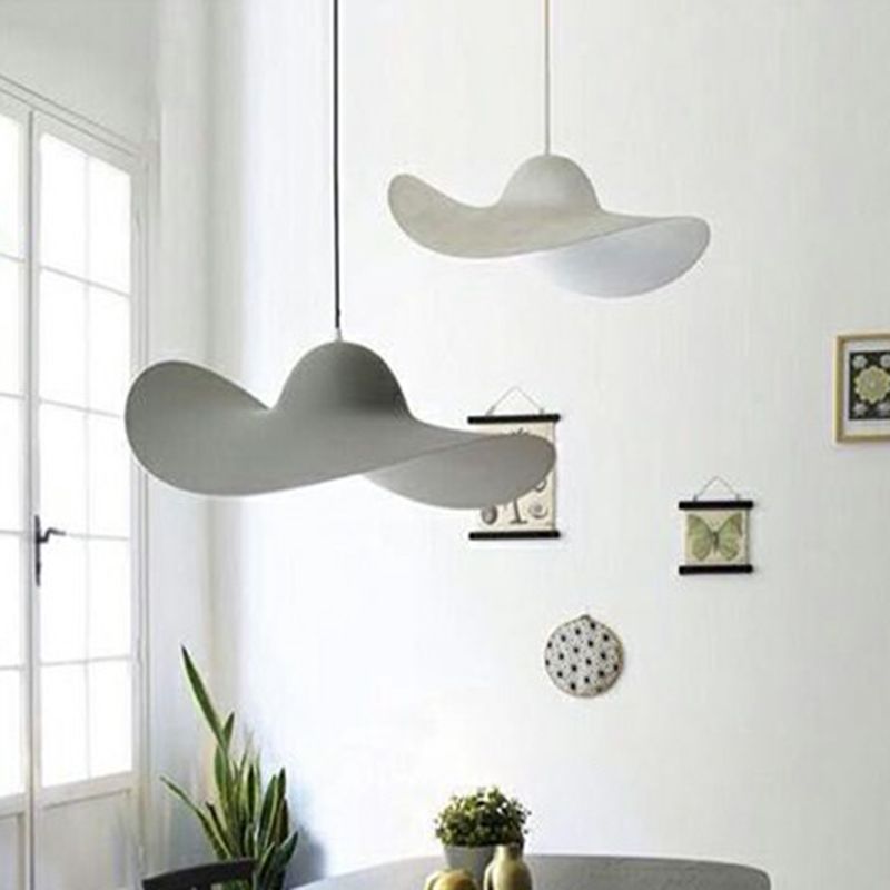 Wide-Brimmed Hat Shaped Pendant Lamp Minimalist Stylish PU Single Living Room Hanging Light