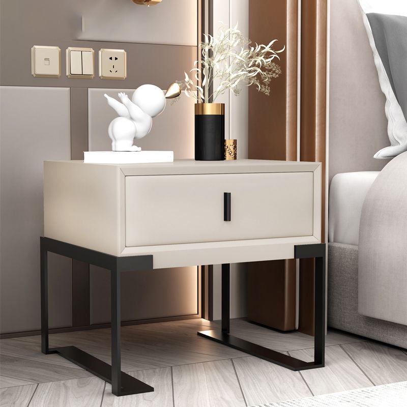 Leather Sled Nightstand 20" Tall Leather Night Table with 1 Drawer