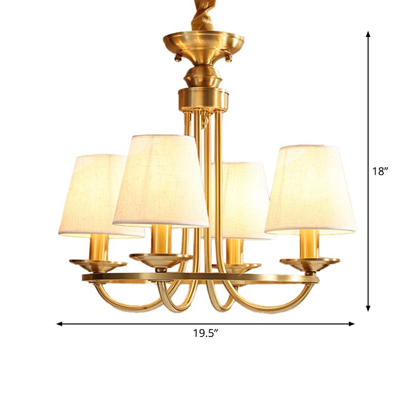 Goldener Schlag Arm Kronleuchter Kolonialmetall 4/8/10 Köpfe Wohnzimmer Droplampe mit Kegelstoffschatten