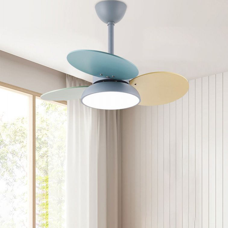 Kids Creative LED Pendant Light Wrought Iron Indoor Fan Chandelier with Acrylic Shade