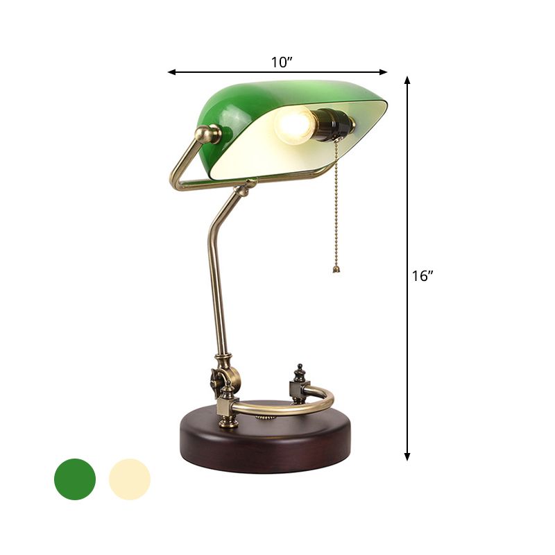 1 Bulb Pull Chain Night Lamp Vintage Green/White Glass Table Light with Swivel Shade for Living Room