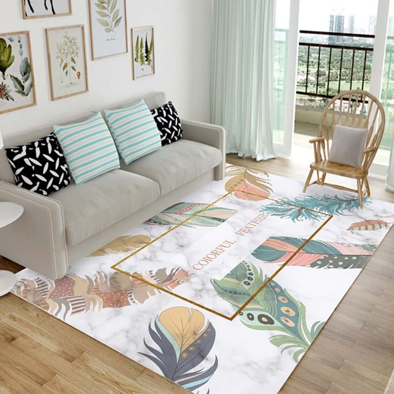Multi Colored Chinese Rug Polyster Plant Printed Carpet Machine Washable Stain-Resistant Indoor Rug for Parlor
