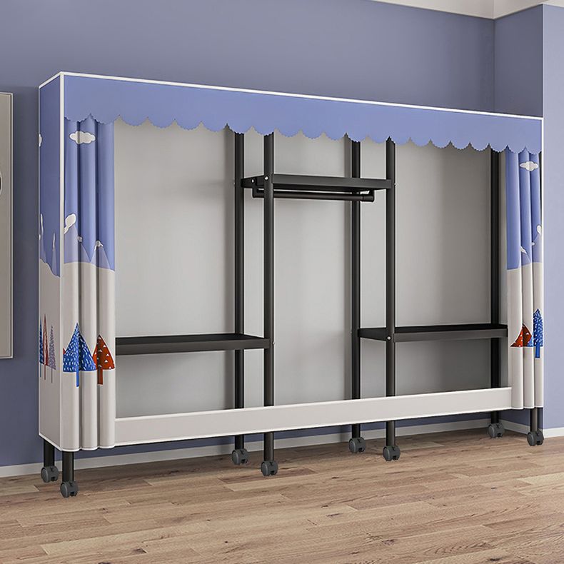 Contemporary Style Wardrobe Cabinet Steel Frame Wardrobe with Clothing Rod