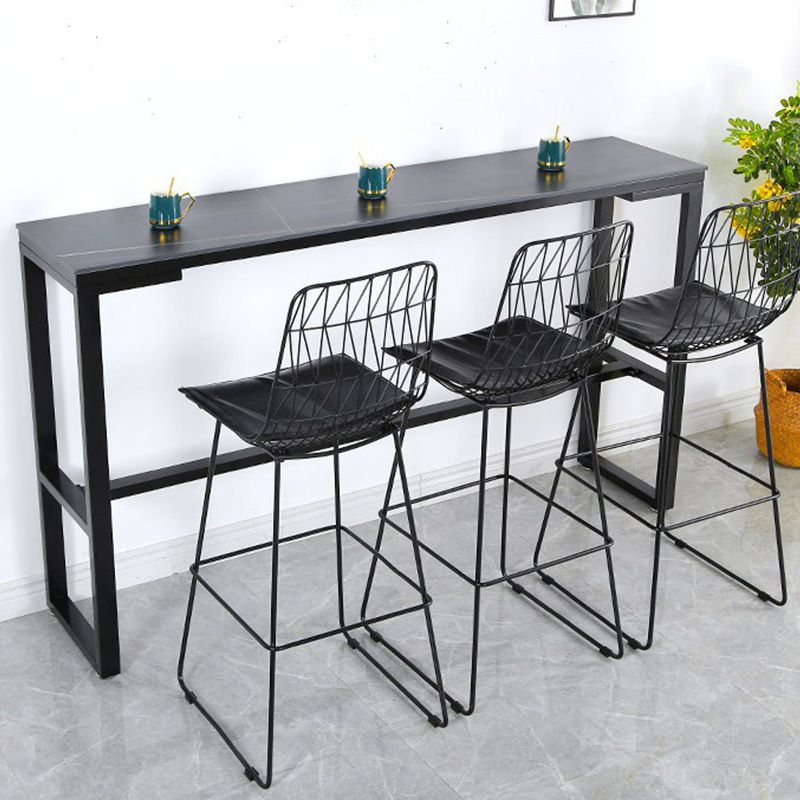 Stone Top Table Industrial Style Bistro Pub Table with Metal Base