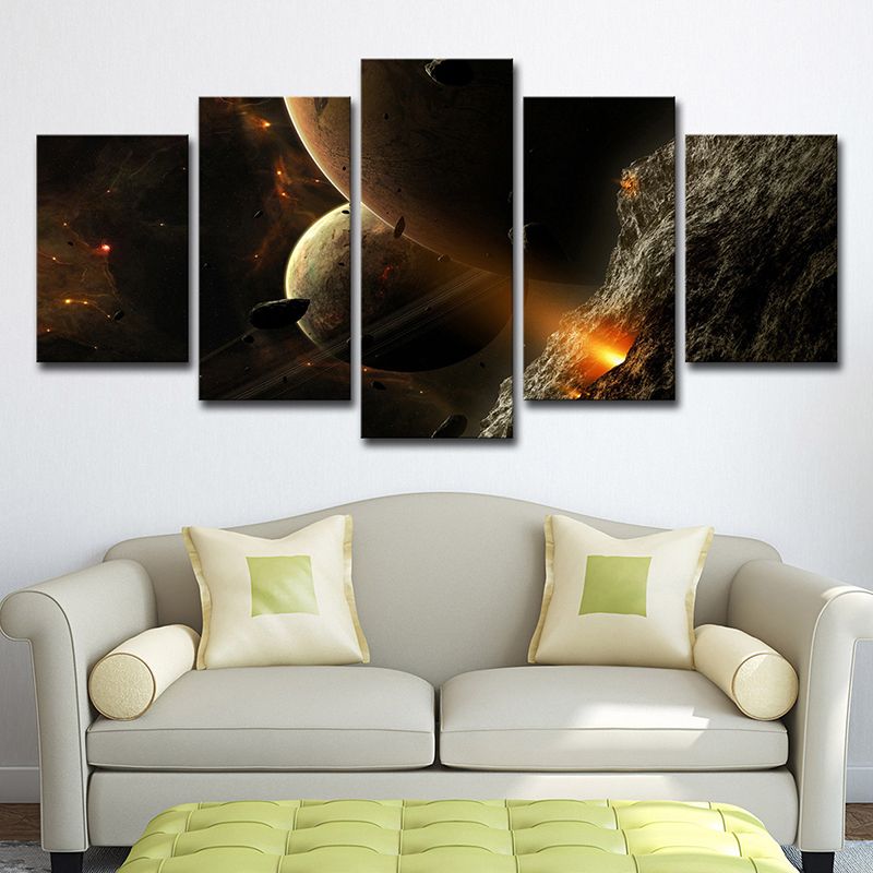 Yellow Planet Wall Art Cosmos Science Fiction Multi-Piece Canvas for Boys Room