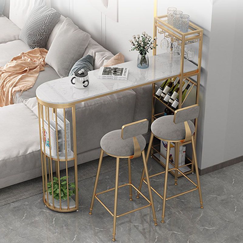 Glam Style Bar Table Marble Pub Table with Wine Cabinet for Dining Room