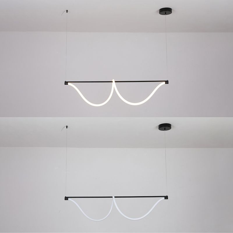 1 Light Linear Modern Lighting Chandelier Metal and Silica Gel Island Lighting in White and Black
