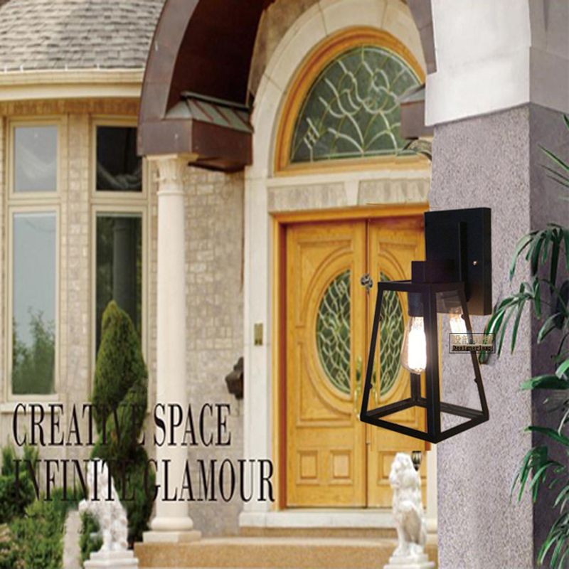 Trapezoid Wall Mounted Light Fixture Wall Light Lamp Sconce Glass 1-Light Lighting Sconce in Black