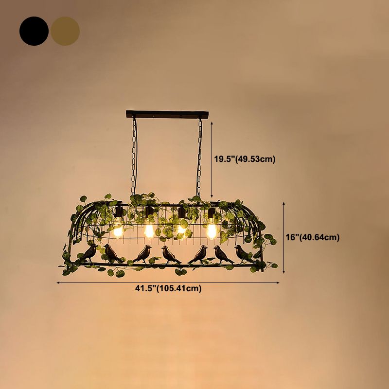 Industrial Style Hanging Lamp Iron Frame Island Light Fixture for Bar (Included Leaves)