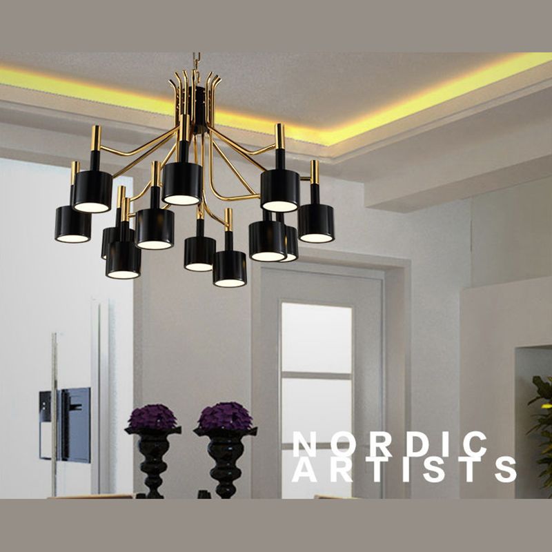 Drum Shade Chandelier Light Post-modern Metal Living Room Suspended Lighting