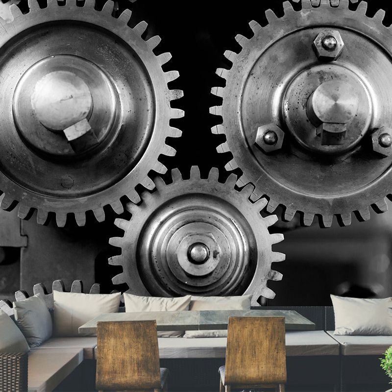 Industrial Style Gear Mural Wallpaper Water Resistant Wall Decoration for Sitting Room