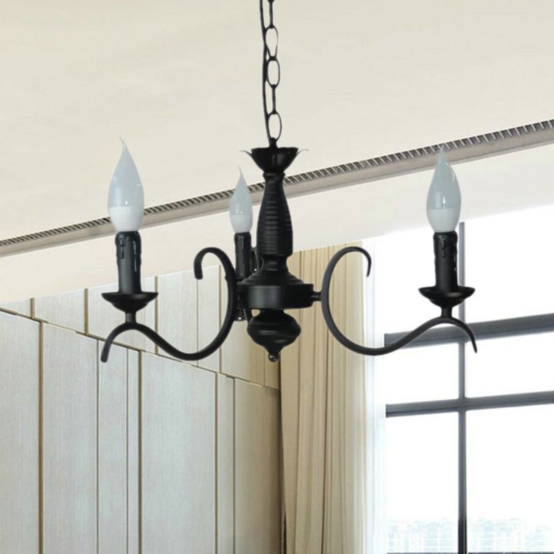 3/5 Heads Flameless Candle Chandelier Lighting Vintage Style Black Metallic Hanging Lamp for Living Room