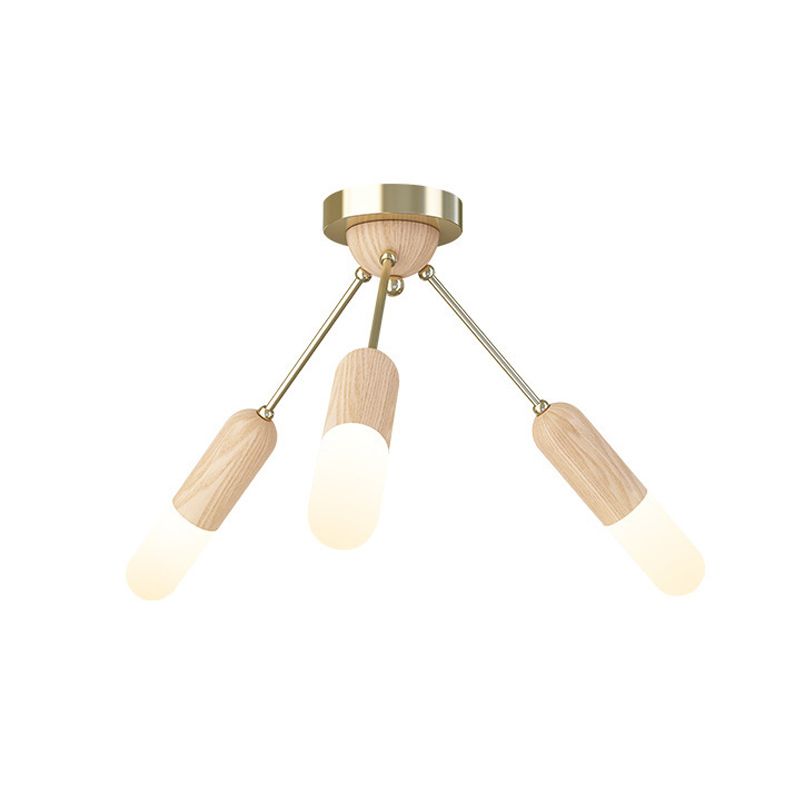 Modernismo de iluminación de semi montura de madera Capsule Beige 3/5 ligeras cerca de la lámpara de techo para el dormitorio