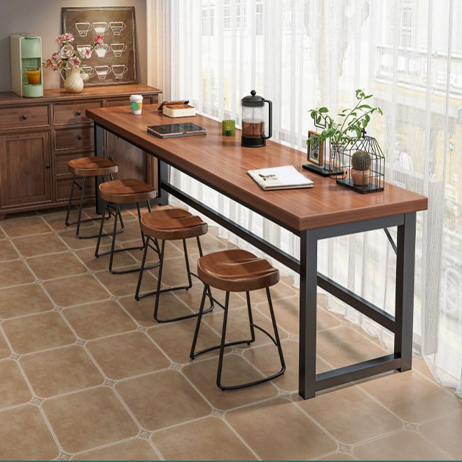 Industrial Wooden Bistro Bar Table Rectangle Metal Base Bar Table