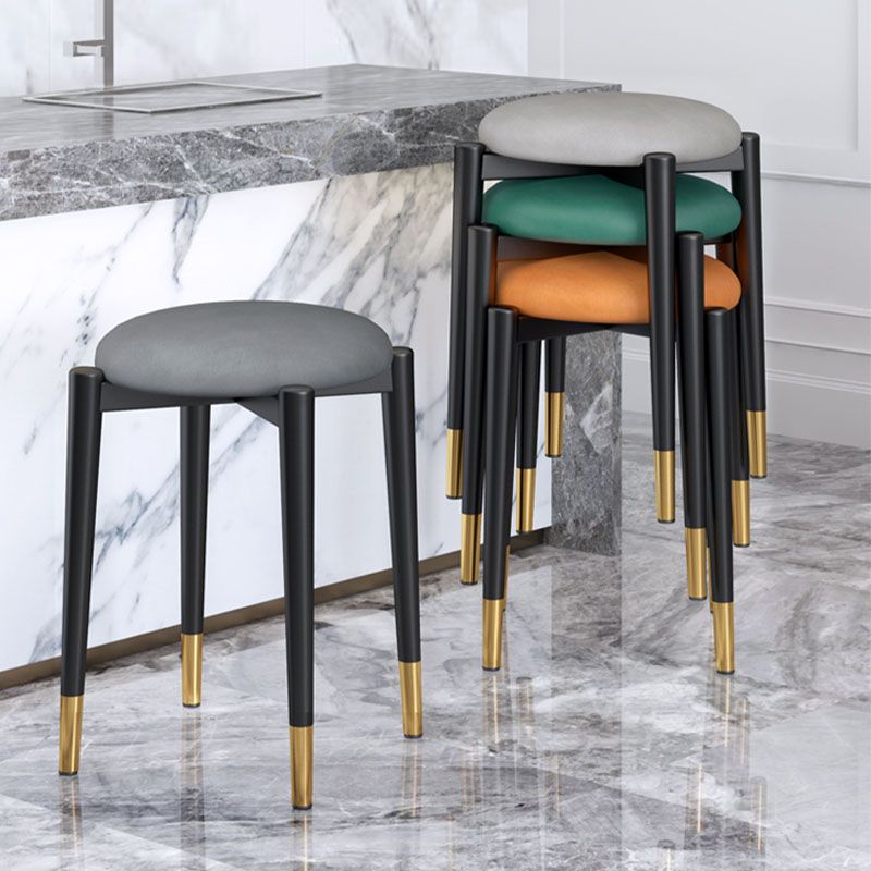 Luxury Ottoman Velvet Tear Resistant Metal Legs Solid Color Round Ottoman