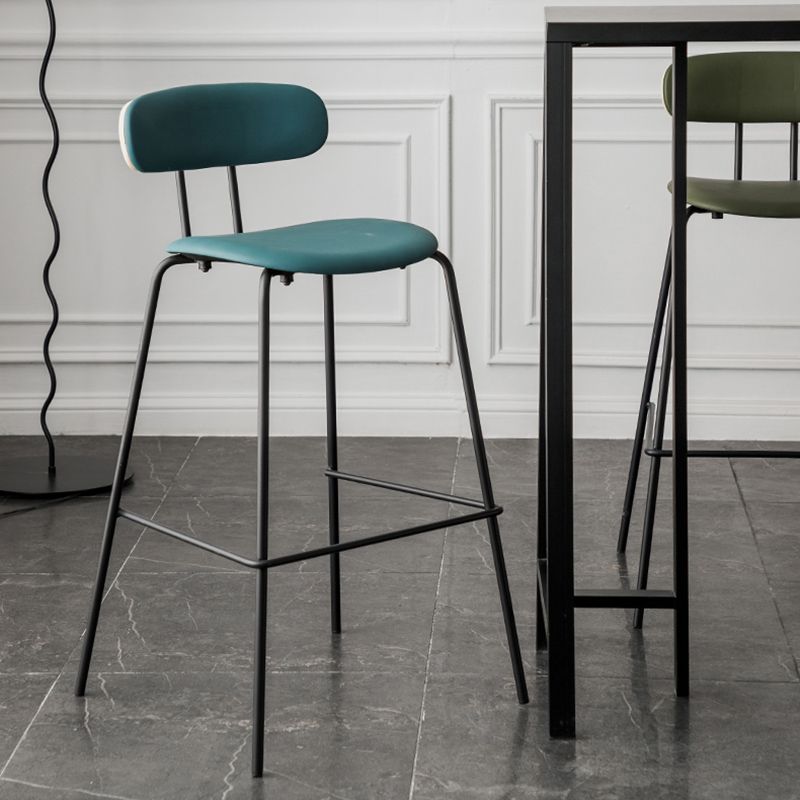 Industrial Iron Legs Bar Stool PU Leather Low Back Barstools for Living Room
