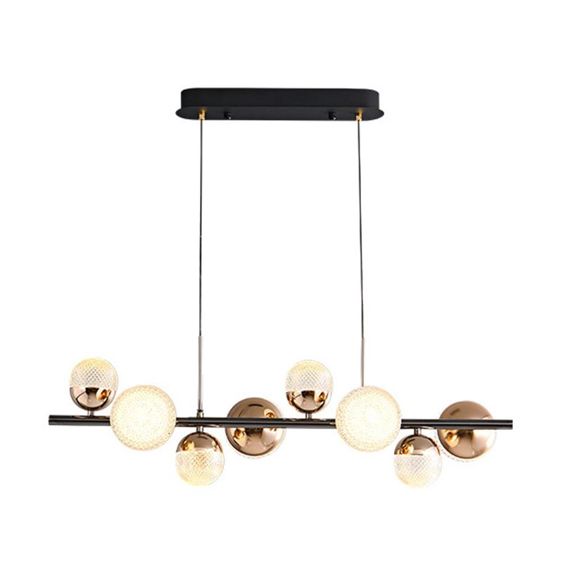Modern 8-Light Black Island Lighting Glass Island Pendant Lighting for Dining Room