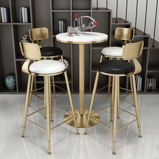 Glam Leather and Metal Counter Stool Round Low Back Bar Stool for Coffee Shop