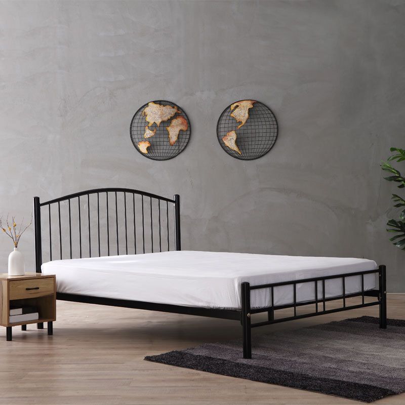 Contemporary Slat Bed Metal Black Open-Frame Bed with Custom Gold Legs