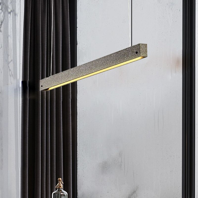 Rectangular Linear Pendant Light Modern Style Cement Dining Room LED Suspension Light Fixture in Grey