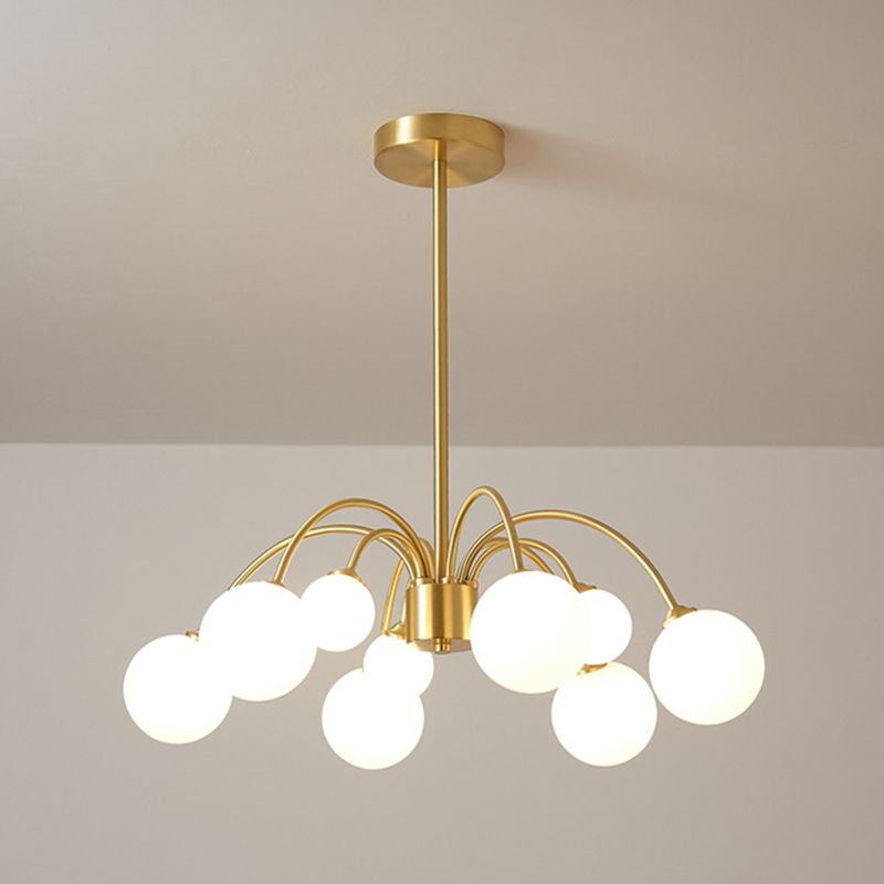 Gold Multi Head Chandelier Light Fixtures Simple Glass Hanging Chandelier for Living Room