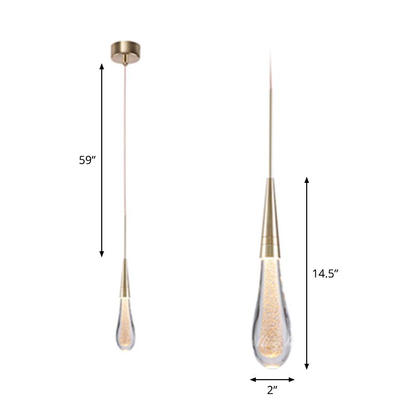 Decorative Waterdrop Suspension Lamp Clear Crystal Glass Dining Room LED Pendant Light in Gold