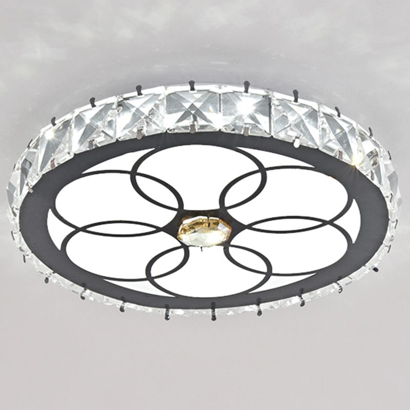 Plafonnier circulaire contemporain en cristal pour couloir, éclairage encastré à LED en acier inoxydable