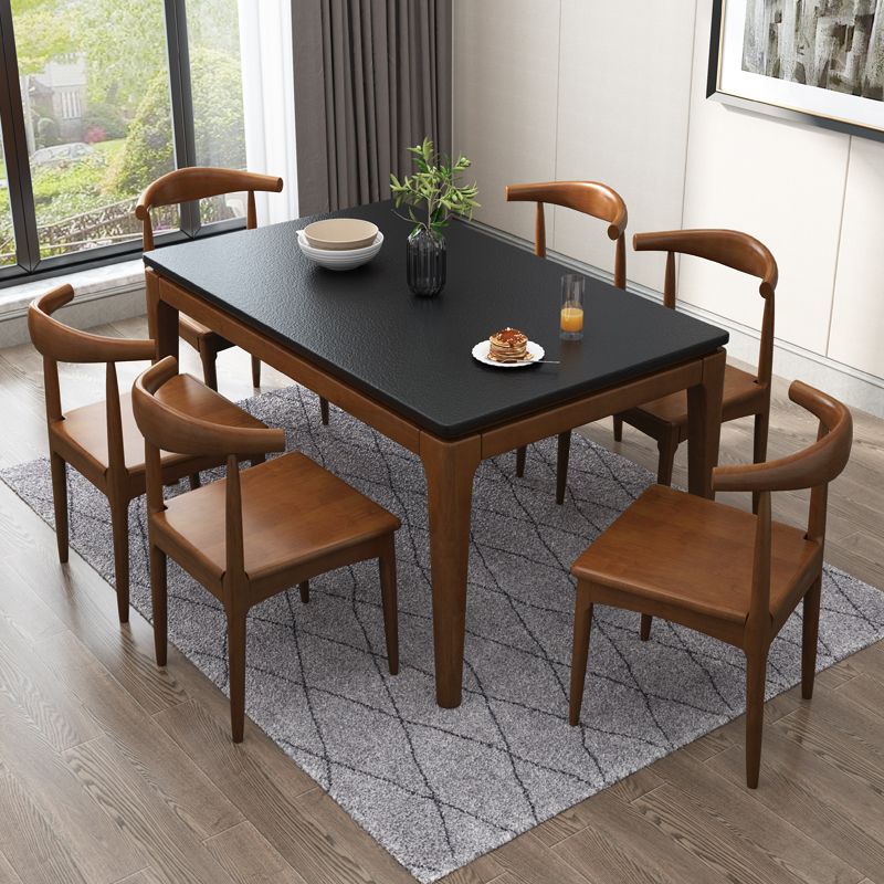 Contemporary Kitchen Dinner Table 4 Legs Solid Wood Dining Table