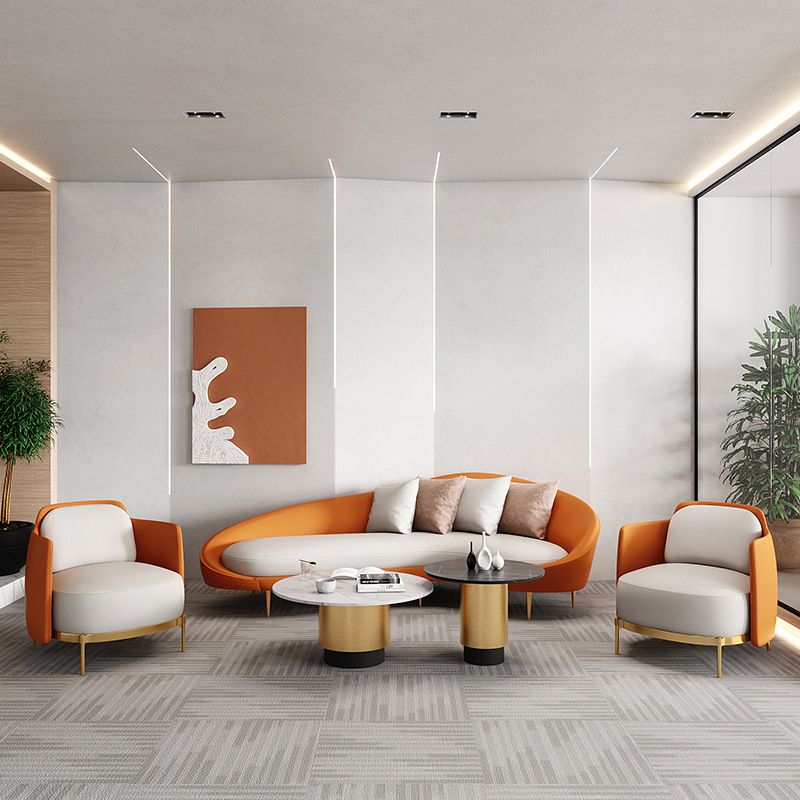 Contemporary Seating Faux Leather Living Room Tuxedo Arm Curved