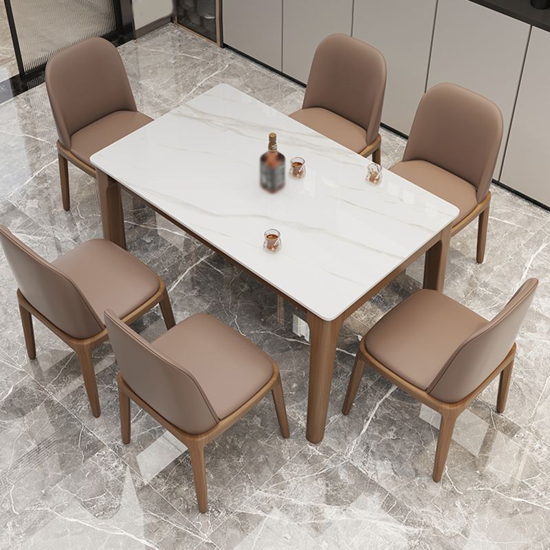 Mid-Century Modern Dining Table Stone Dining Table with Solid Wood Base