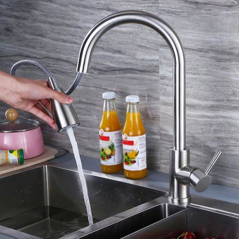 Modern 1-Handle Faucet Stainless Steel Pull down Standard Kitchen Faucet