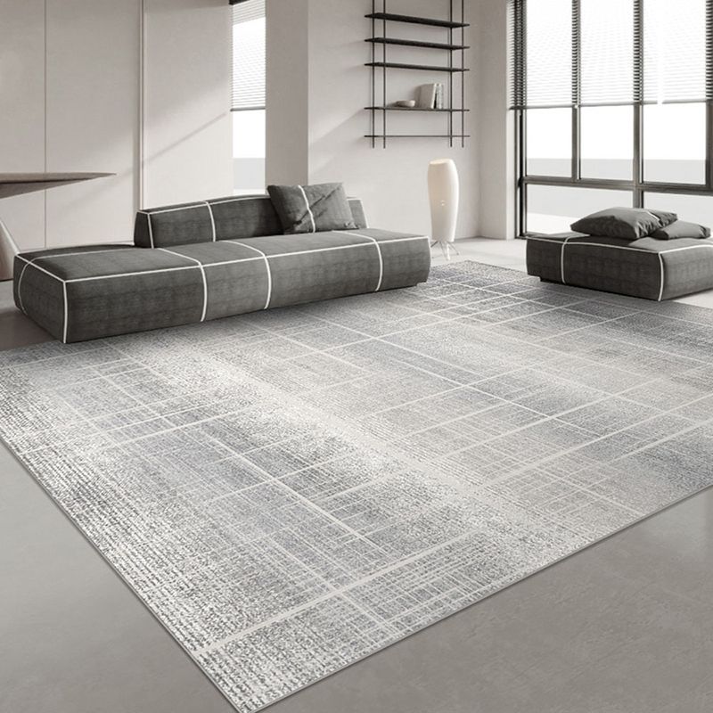 Simple Line Rug Polyester Grey Area Rug Tear Resistant Rug for Living Room