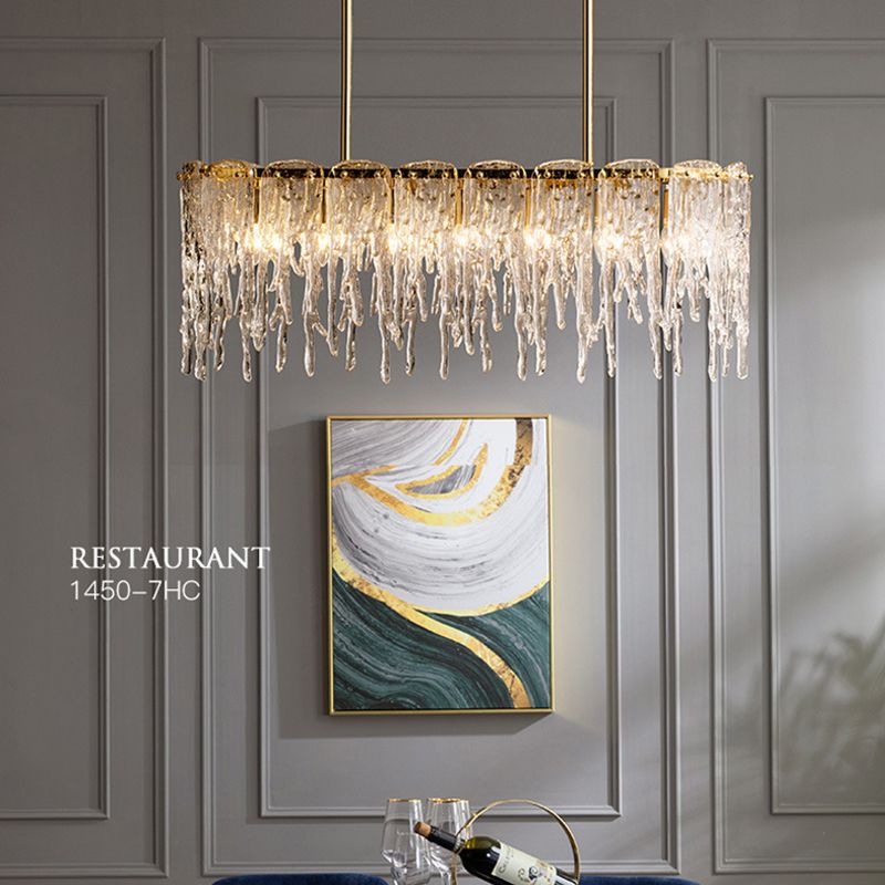 Modern Luxurious Island Pendant Lighting 7 Light Water Column Optical Crystal Island Ceiling Light for Living Room