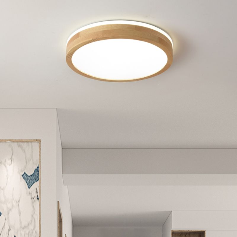 Wood Round Shape Flush Mount Light Modern 1 Light Flush Mount Lighting Fixtures in Brown