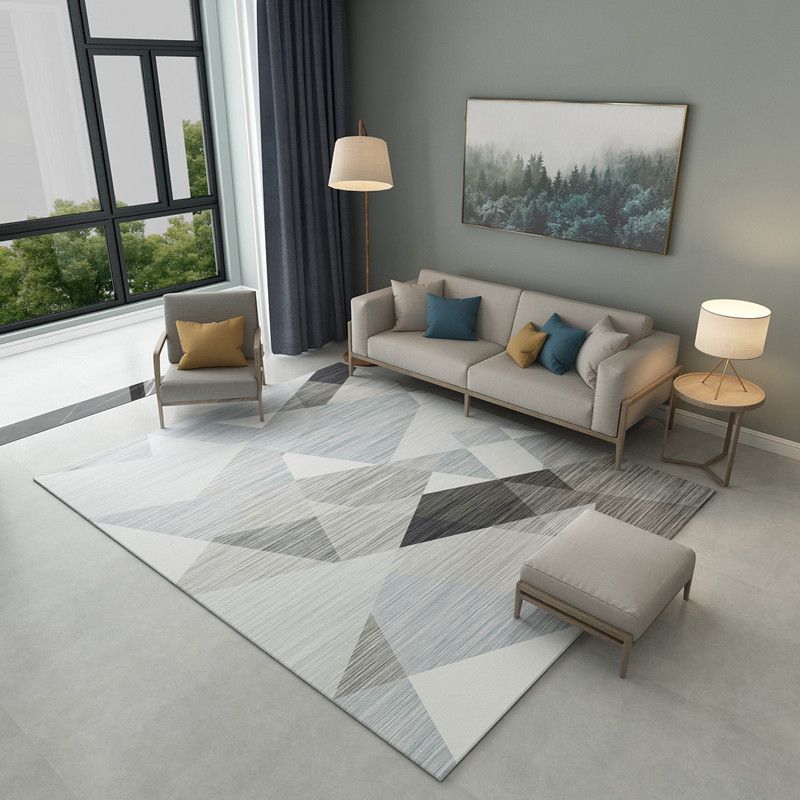 Simple Modern Rug Multi-Color Geometric Print Carpet Anti-Slip Backing Washable Indoor Rug for Living Room