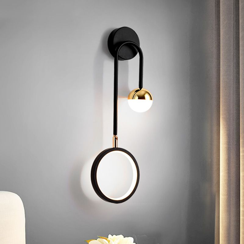 Black Metal LED Wall Lamp 2 Light Hanging Wall Sconce Lamp with Glass Globe and Acrylic Shade