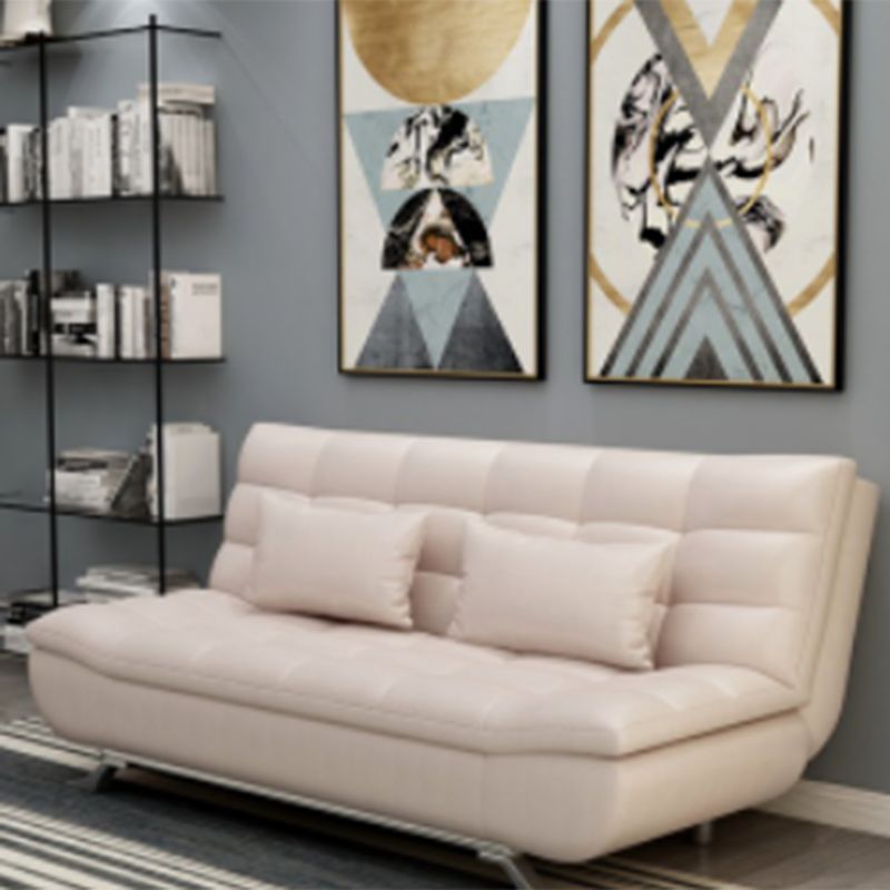 Armless 38"High Faux Leather Convertible Biscuit Back Sofa. Living Room