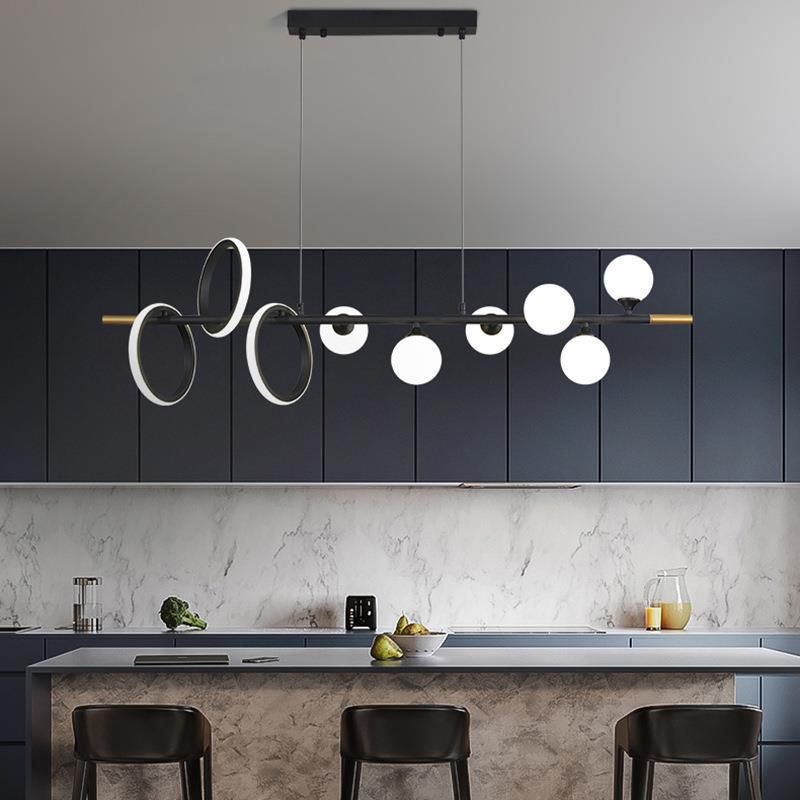 9-Light Black Kitchen Island Lighting Modernism Metal Shaded Ceiling Light
