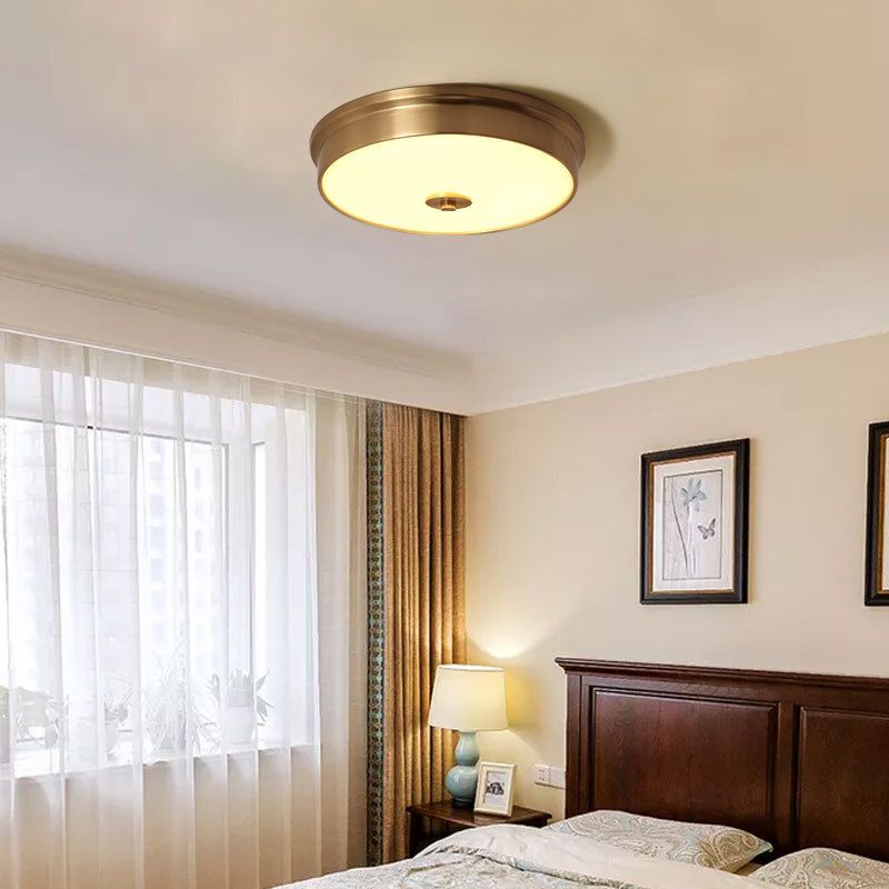 Plafonnier en verre doré de style rétro colonial, plafonnier circulaire en cuivre pour chambre à coucher