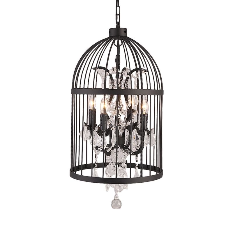 4 Lights Birdcage Chandelier Lighting Rustic Black Metal Pendant Light Fixture for Dining Room