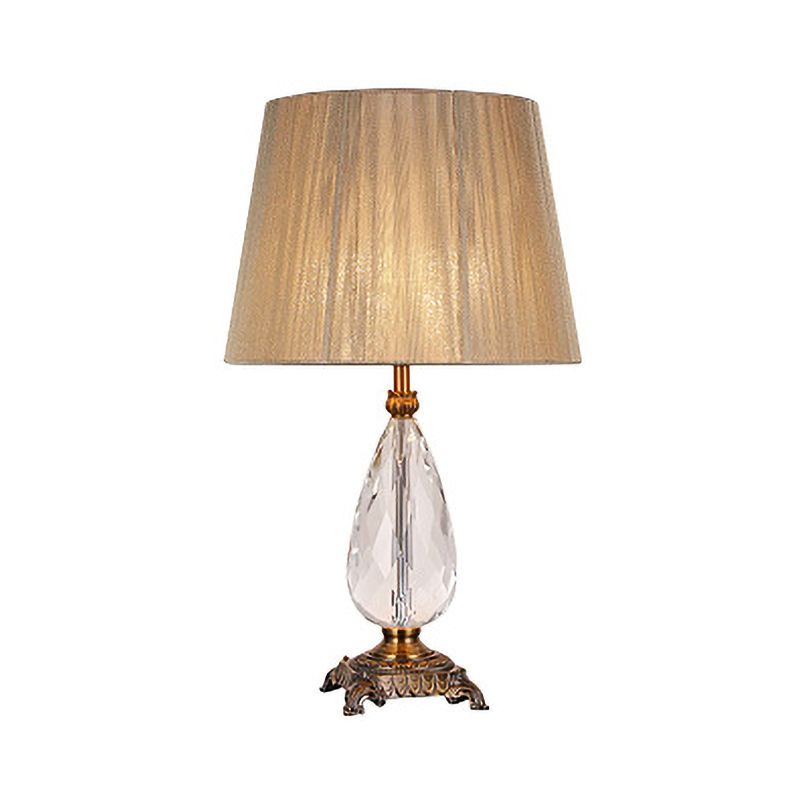 Lámpara de escritorio pequeña, contemporánea, con 1 bombilla, color beige, con pantalla de tela