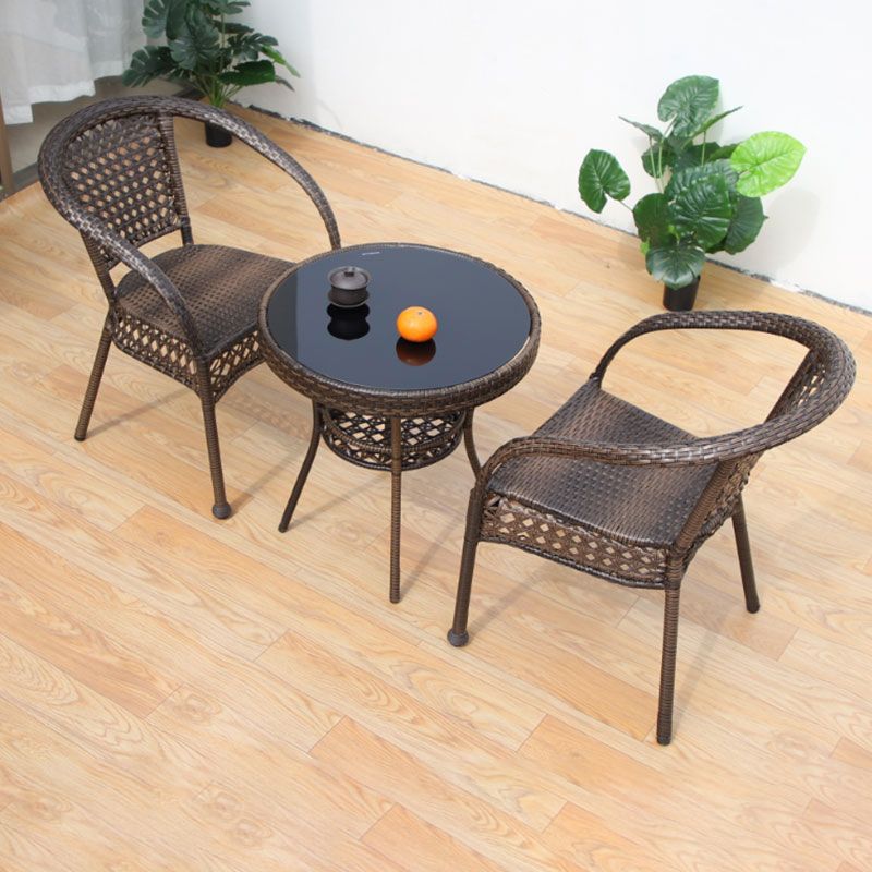 Boho Style Bistro Set 3 Pcs Glass Top Bistro Set for Balcony