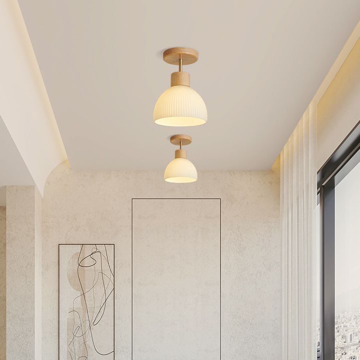 Contemporary Beige/Brown Flush Mount Lighting Wooden Ceiling Light for Bedroom