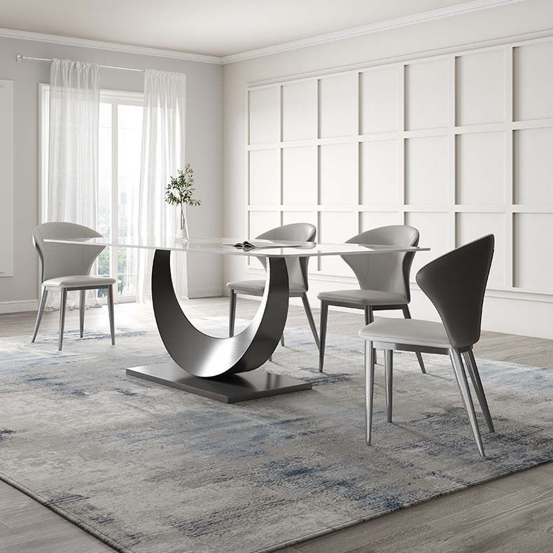 Glam Style Dining Sintered Stone Table Dining Rectangle Table with Metal Legs