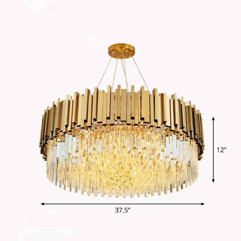 Round Chandelier Lighting Minimalist Prismatic Crystal Gold Pendant Light for Living Room