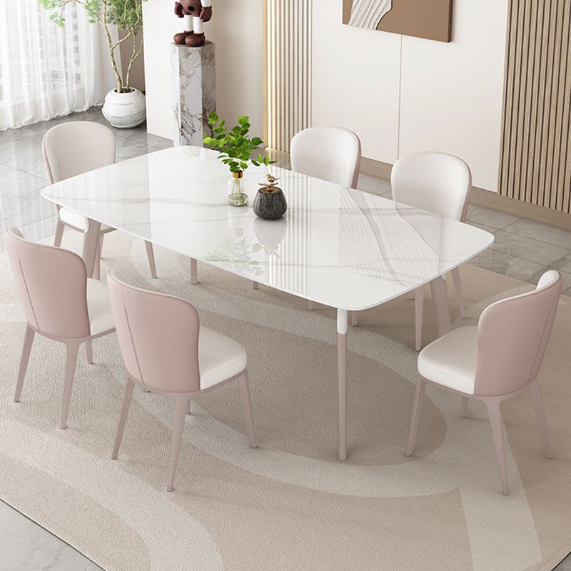Glam Dinner Table Stone Rectangle Dining Room Table in White