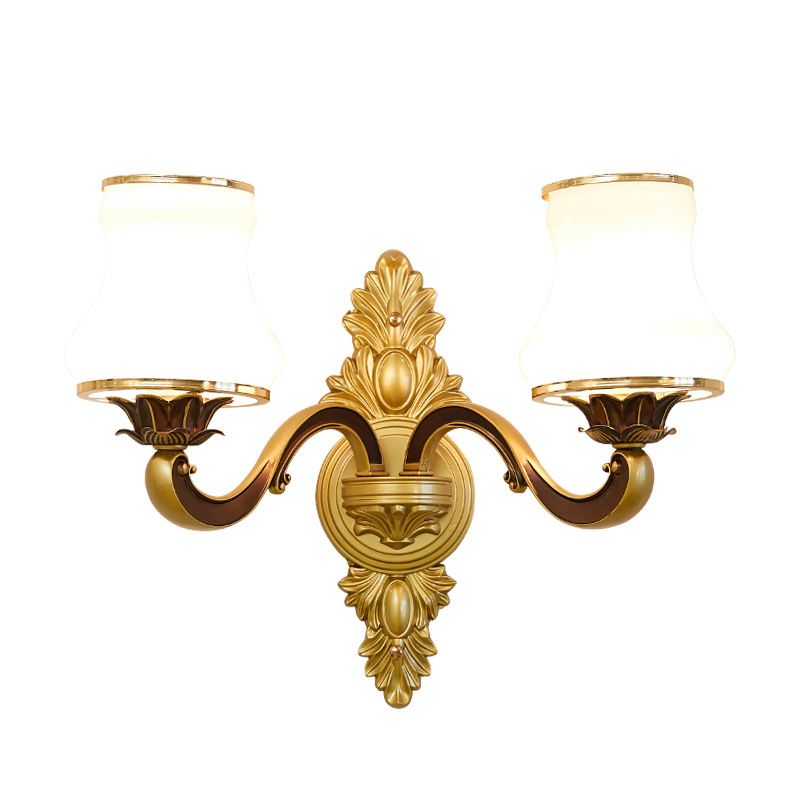 Bloemen Cream Glass Wand Licht Paksel Vintage woonkamer Muur gemonteerde lamp in goud