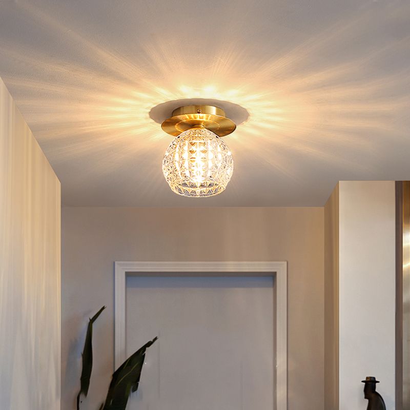 Luminaire de plafond de chambre à coucher sphérique cristal 1 tête minimaliste encastré or