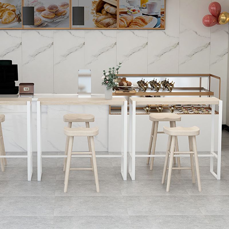 Rectangle Pine Wood Top Bistro Table Modern Pub Table with Metal Base